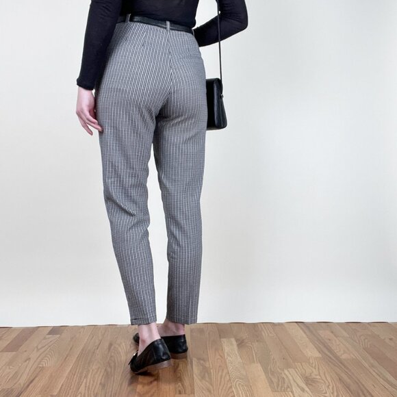 Vintage High Rise Houndstooth Slim Leg Trouser Pants Preppy Light Dark Academia - Picture 3 of 7